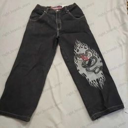 Men's Jeans JNCO Jeans Y2k Hip Hop Cobra Graphic Print Baggy Jeans Black Pants Mens Womens New Harajuku Gothic High Waist Wide Leg Trousers T240117