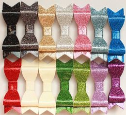 2017 NEW Glitter Felt Hair Clips Bows Hair Pin Top Quality Synthetic Shinning PU Leather Headwear Baby Girls Hairpins 28PC5837045