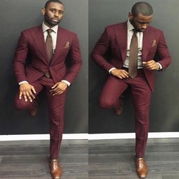 Classy Burgundy Wedding Mens Suits Slim Fit Bridegroom Tuxedos For Men Two Pieces Groomsmen Suit Formal Business Jackets With Tie241g