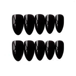 False Nails Glossy Black Medium Press-on Long Lasting Safe Material For Women And Girl Nail Salon