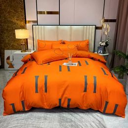 Bedding Orange high end silk skating silk light luxury naked sleeping silk bed sheet and quilt set four sets Contact us to view pictures with LOGO