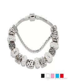 925 Sterling Silver plated Owl Charms Clear CZ Diamond beads Bracelet for Charm Bracelet Women's Gift Jewelry5716565