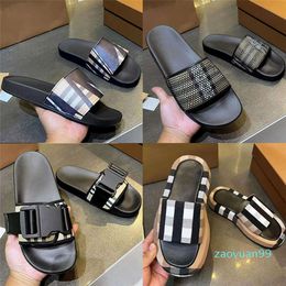 Designer Sandals Cheque Men Slides Summer Beach Slide Plaid Slipper Vintage Flat Blooms Flip Flops Causal Women Slippers With Box