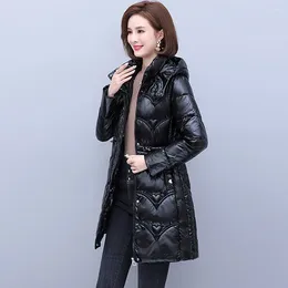 Women's Trench Coats Bright Face Mid Length Down Cotton Jacket Hooded Thicken Slim Warm Coat Mother Parkas Winter Abrigo Invierno Mujer