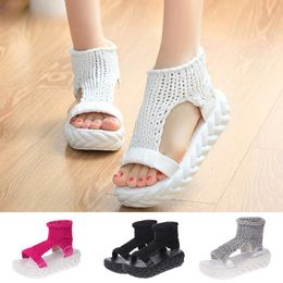 2024 High Quality Casual Women's Wedge Sandals Wool Knitted Platform Shoes Non slip Student Shoes Women Slipping on Lazy Sandals 240117