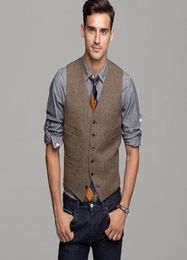 2017 Brown Wool Herringbone Tweed Vest Men039s Suit Vests Slim fit Groom Vests Vintage Wedding Waistcoat Unique Mens Dress Vest8068617