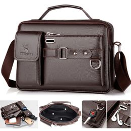 Men Antitheft PU Leather Shoulder Bags Waterproof Business Handbag Travel Tote Crossbody Cross body Messenger Bag Pack For Male 240117