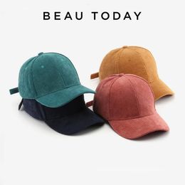 BEAUTODAY Baseball Caps Women Corduroy Pure Cotton Wind Proof Winter Warm Hats Simple Ladies Accessories Handmade H24 240116