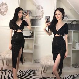 Party Dresses Nightclub Sexy Dress For Sex Night Women's Elegant Socialite Internet Celebrity Low Cut V-neck Sequins Hip-Wrapped Spring