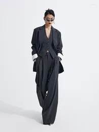 Women's Vests 2024 Sagging High Waist Grey Stripe Western Loose Fit Wide Leg Pants Spring Autumn Design Sense Casual Set