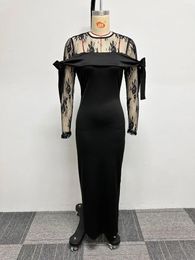 Ethnic Clothing African Party Evening Dresses For Women Autumn 2024 Africa Long Sleeve O-neck Polyester Bodycon Dress Black