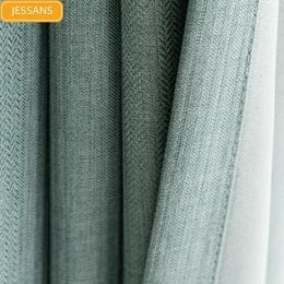 Light Luxury Green Stripes Solid Colour Cotton and Linen Blackout Curtain for Bedroom Living Room Balcony Customization 240117