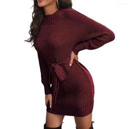 Casual Dresses Knitted Dress Trendy Warm Winter Sweater Solid Colour For Daily Wear