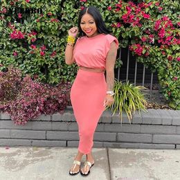 Casual Dresses Anbenser Sexy Summer Women Dress Fashion Streetwear Crop Tops And Midi Bodycon Skirt Suit Matching Set Classic Outfits 2024