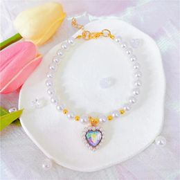 Dog Collars 1pc Cat Collar Pearl Necklace Pet And Jewellery Love Diamond Products For Birthday Gift Po Accessories