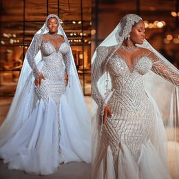 Fancy Beading Mermaid Wedding Dresses Long Sleeve Sequined Trumpet Gown Vestido de Noiva Custom Made Bridal Dress