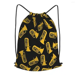 Shopping Bags Isolated Tuba Musical Instrument Drawstring Backpack Men Gym Workout Fitness Sports Bag Bundled Yoga For Women