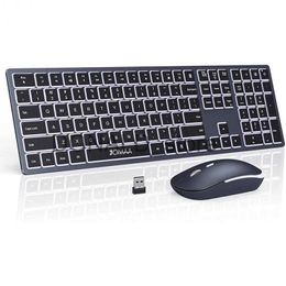 Keyboards Wireless Keyboard and Mouse Combo 2.4G USB Silent Backlit Keyboard and Mouse Rechargeable Full-Size Slim Keyboard Mouse Set J0117