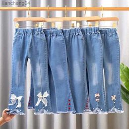 Jeans Kids Jeans Pants for 2024 New Spring Clothes for Flared Pants Baby Girl Casual Trousers for 3-10 Yrs Girls Cowboy Pants Trousers