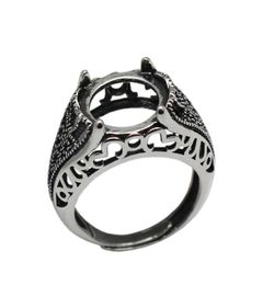 Beadsnice 925 sterling silver filigree ring setting fits 12mm round cabochon antique silver tone handmade rings for woman ID 337609867817