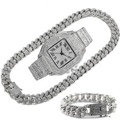 Chains Luxury Iced Out Chain For Men Women HipHop Miami Bling Cuban Big Gold Necklace Watch Bracelet Rhinestone JewelryChains8061928