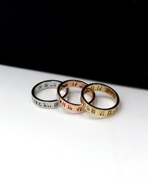 Fashion Jewelry Elegant Temperament of Hollow Out Lucky Roman Numerals Rose Gold Plating Titanium Steel Ring Q07085079922