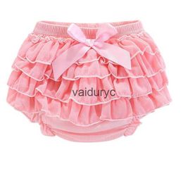 Shorts Bow Baby Shorts Cotton Lace Baby Girl Ruffled Cute Baby Diaper Set Summer Newborn Shorts Seersucker Baby Girl Clothes Clothing H240508