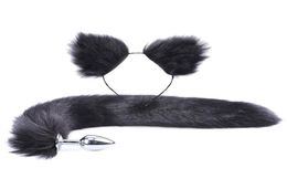 2Pcs set y Faux Fur Tail Metal Butt Plug Cute Cat Ears Headband for Role Play Party Costume Prop Adult Sex Toys189x4128260
