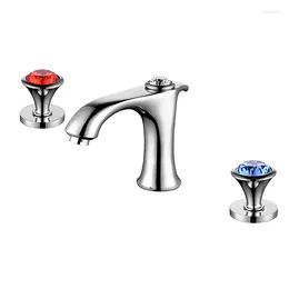 Bathroom Sink Faucets Luxury Brass Faucet Chrome Plated 3 Holes 2 Handles Basin Mixer Tap Three Cold Water Top Quality