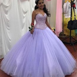 Lilac Sweetheart Ball Gown Quinceanera Dresses Beaded Sequined Corset Back Prom Gowns Floor Length Crystal Sweet 16 Dresses216C