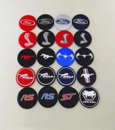 4PCSLot 56mm Tire Wheel Center Caps Decal Stickers Emblems Car Styling Fit FORD Shelby Cobra Black6824637