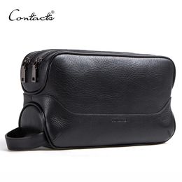 CONTACT'S 100% genuine leather cosmetic bag for men toiletry bag male vintage wash bags make up sotrage bags travel Organiser 240116