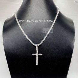 Diamond Jewellery Cross And 10K Tennis Chain Pendant Solid Gold Necklace