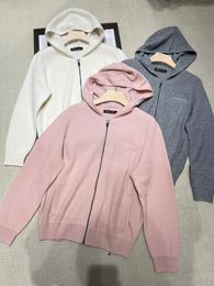 loro piano High-quality Sweaters Winter loro pianaa Womens Water Ripple Cashmere Pink White Gray Hooded Cardigan