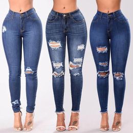 Women's Jeans Women High Waist Shaping Skinny Stretch Ripped Denim Pants Hip Fit Leggings Slim Elastic Mom Jean Casual Comfy Trousers