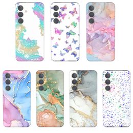 S24 Butterfly Flower Marble Rock Cases For Samsung S24 Ultra Galaxy S24 Plus Lace Floral Stone Stars Bling Soft TPU IMD Smart Mobile Phone Shockproof Back Skin Cover