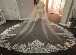 Zuhair Murad 2 Tiers Bridal Veils 3 M 2 M Cathedral Length Lace Appliqued Edge Bridal Wedding Veils Cover Face 8628686