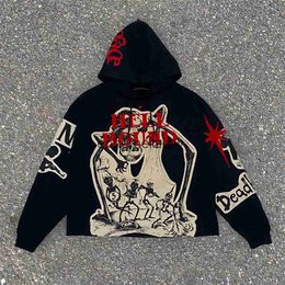 Men's Hoodies Sweatshirts Outerwear Harajuku Casual Gothic Hooded Skull Print Hoodie Retro Elastic Long Sleeve Loose Jacket Sweatshirt Y2K Streetweaephemeralew