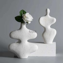 Vases CAPIRON Scandinavian Home Decor Ceramics Vase White Interior House Decoration Aesthetic Desk Bedroom Office Bookshelf Wedding YQ240117