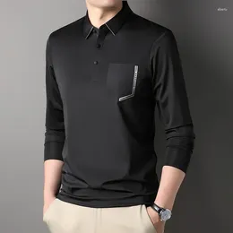 Men's Polos 2024 Top Grade Traceless Fashion Designer Men Polo Shirt Plain Business Casual Long Sleeve Tops