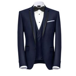 Navy Blue Designer Mens Suits One Button Groomsmen Wedding Tuxedos Notched Lapel Groom Suit With Jacket Vest And Pants Cheap Prom 239K