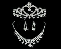 Sparkly Bridal Jewellery Wedding Bride Rhinestone Accessories Crown Necklace and Earring Silver Special Occasion Women Tiara Jewelry2724086