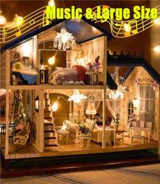 Music LED Light Miniature Doll House Provence Dollhouse DIY Kit Wooden House Model Toy with Furniture Birthday Christmas Gifts LJ23620048