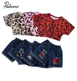 Infant Kids Girl039s Two Pieces Set Children039s Leopard Print Crop Tops Short Sleeve Shirt Elastic Waist Shorts for Kids 18859341