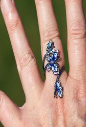 Wedding Rings European Vintage Woman Elegant Oil Blue Butterfly Flower Ring High Quality Hand Made Enamel Jewellery Gift5724365