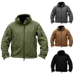 Winter Warm Men Casual Hooded Fleece Jacket Zip Up Outdoor Hiking Windproof Work Coat Outwear Windbreaker Clothing 240116