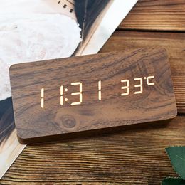 Wooden Square LED Smart Alarm Clocks for Bedrooms Digital Bedside Clock with Temperature Voice Control Desktop Clock 240116