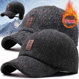 Ball Caps Vintage Baseball Cap Woolen Knitted Winter Ear Cover Baseball Cap Men Thicken Warm Hats with Earflaps Sport Golf Hats Snapback YQ240117