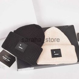 Beanie/Skull Caps Square SmilFace Wool Caps Classic Luxury Brand Lady Thread Knitted Hat Thickened Warm Cold Hats Men Women Beanie Hat J240117
