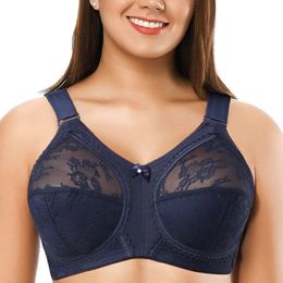 Sexy blauer Spitzen-Mesh-BH für Damen, drahtlos, Stickerei, Dessous-Bralette, große Größe B C D E F G H I 36 38 40 42 44 48 50 240116